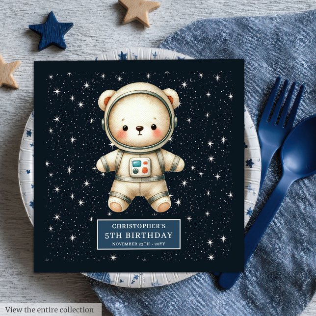 Serviette En Papier Adorable Teddy Bear Astronaut Fête Personnalisée (Adorable Teddy Bear Astronaut Personalized Party Paper Dinner Napkins)