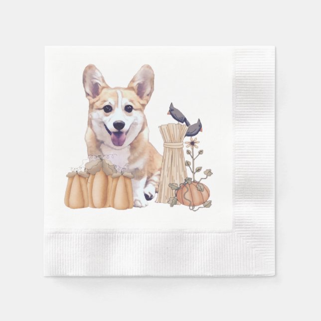 Serviette En Papier Adorable Thanksgiving Corgi (Devant)