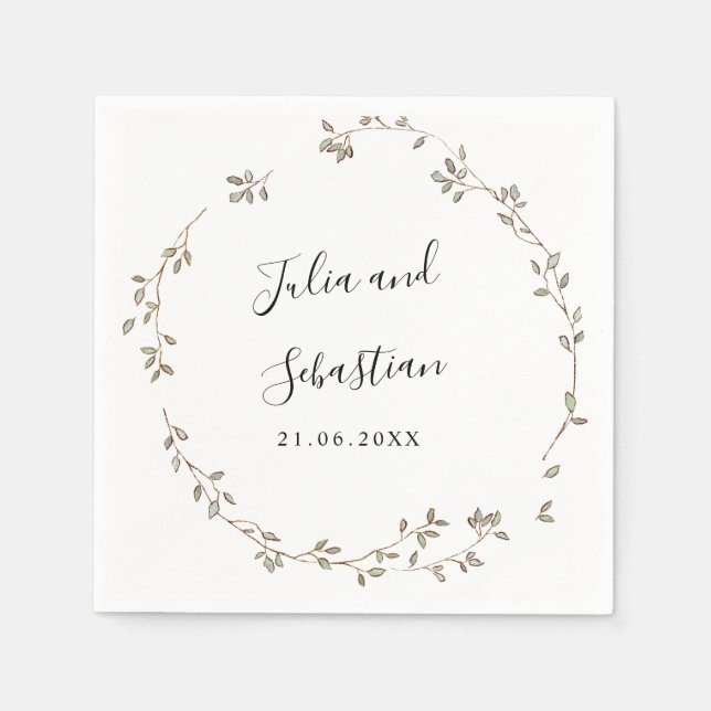 Serviette En Papier Adorable Tiny Green Feuille mariage monogramme (Devant)