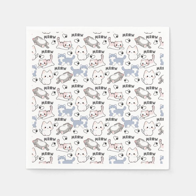 Serviette En Papier Adorables chatons dodus et cœurs Meow (Devant)