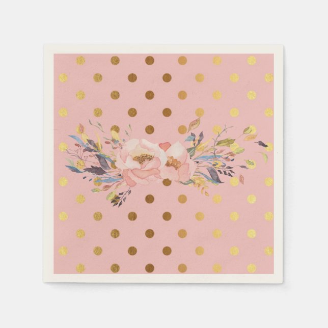 Serviette En Papier Adorables Faux Gold Points Fleuri (Devant)