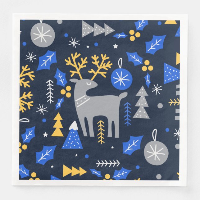 Serviette En Papier Adorables Noël style scandinave Bleu (Devant)