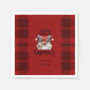 Serviette En Papier Adorables petits gnomes à carreaux rouges de buffl