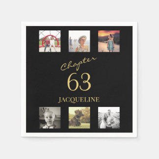 Serviette En Papier Adulte 6 Photo Noir Et Or N'Importe Quel Âge Anniv
