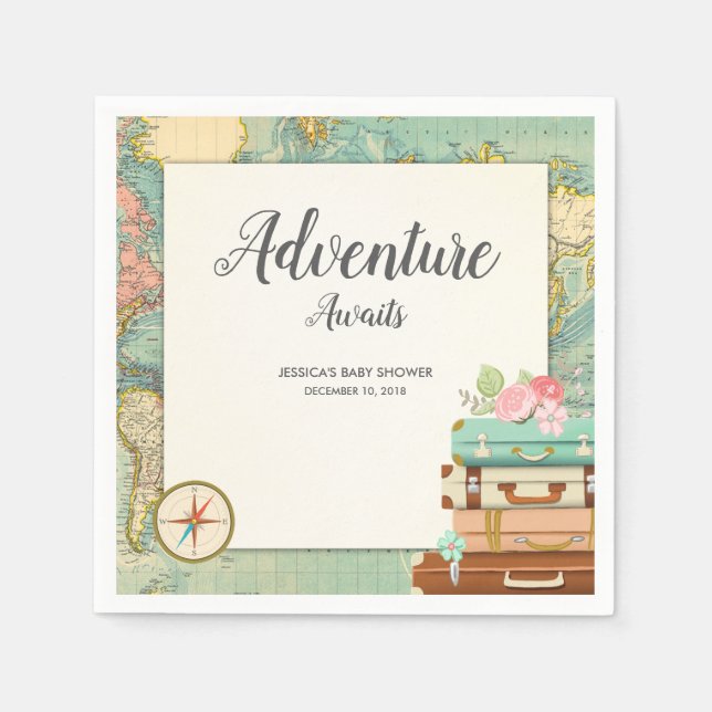 Serviette En Papier Adventure Await Baby shower Papier Napkin Voyage (Devant)
