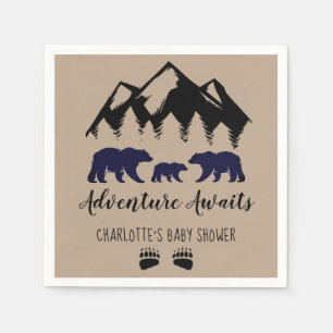 Serviette En Papier Adventure Await Bears Kraft Baby shower serviettes