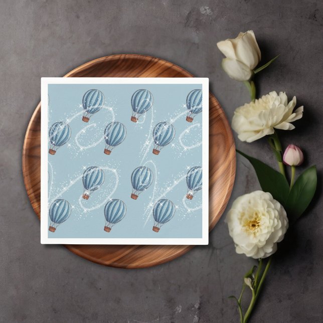 Serviette En Papier Adventure Await Blue Hot Air Balloon Baby shower (Créateur téléchargé)