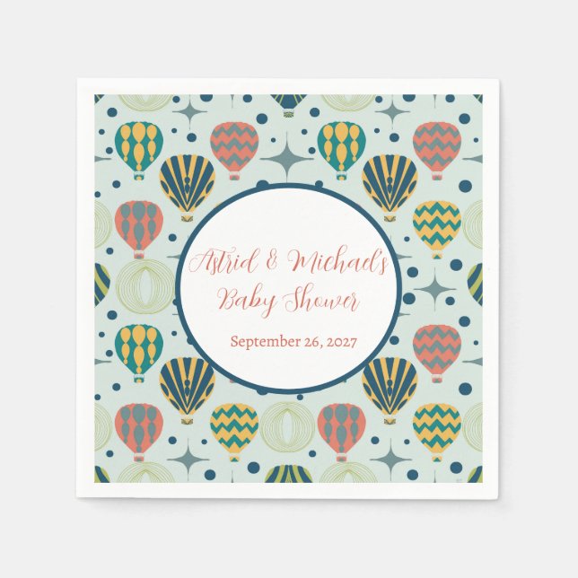 Serviette En Papier Adventure Await Hot Air Balloon Sage Baby shower (Devant)
