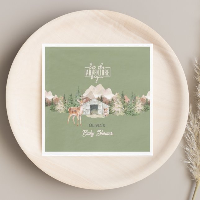 Serviette En Papier Adventure Await Sage Green Mountain Baby shower (Créateur téléchargé)