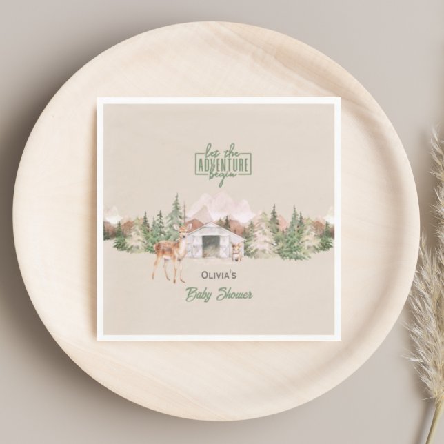 Serviette En Papier Adventure Await Sage Green Mountain Baby shower (Créateur téléchargé)