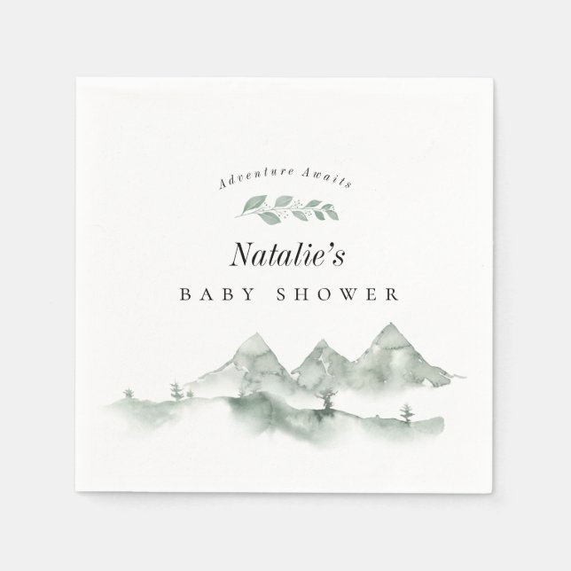 Serviette En Papier Adventure Await Watercolor Mountain Baby shower (Devant)