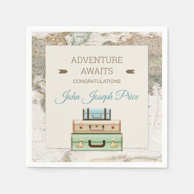 Serviette En Papier Adventure Await World Travel Map Moderne (Devant)