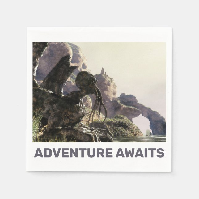 Serviette En Papier Adventure Awaits. Fantasy landscape (Devant)