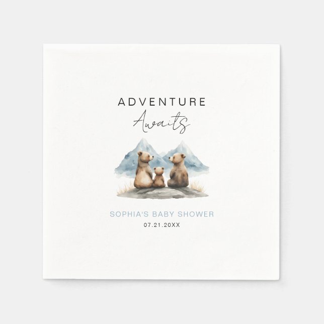 Serviette En Papier Adventure Awaits Mountains Safari Baby Shower  (Devant)