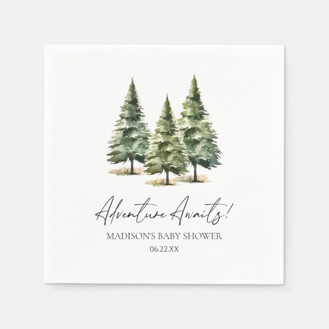 Serviette En Papier Adventure Awaits! Winter Pine Trees Baby Shower (Devant)