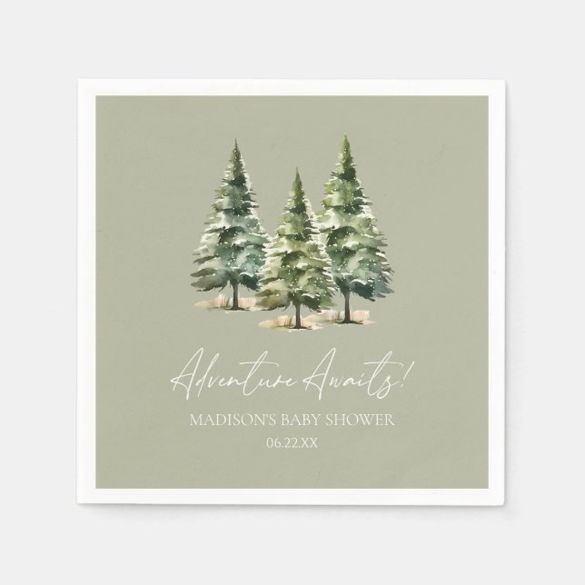 Serviette En Papier Adventure Awaits! Winter Pine Trees Baby Shower (Devant)