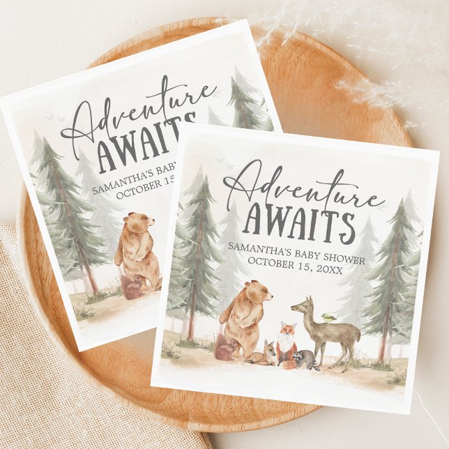 Serviette En Papier Adventure Awaits Woodland Baby Shower (Woodland Baby Shower Napkin)