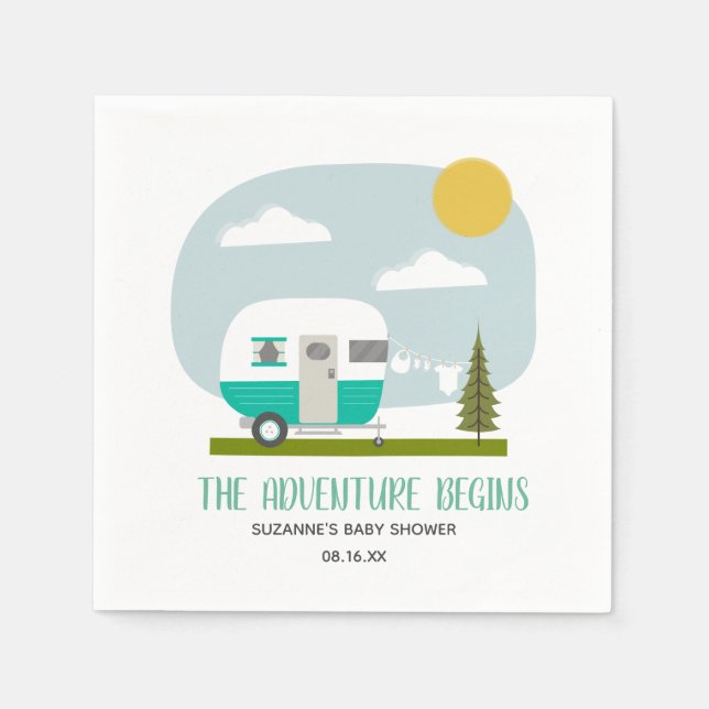 Serviette En Papier Adventure Retro Turquoise Camper Boy Baby shower (Devant)