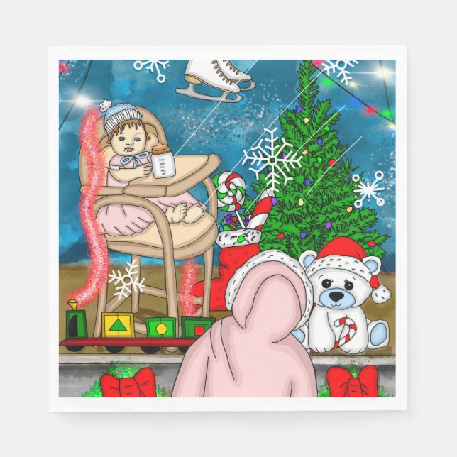 Serviette En Papier Affichage de la fenêtre Nostalgique de Noël (Devant)