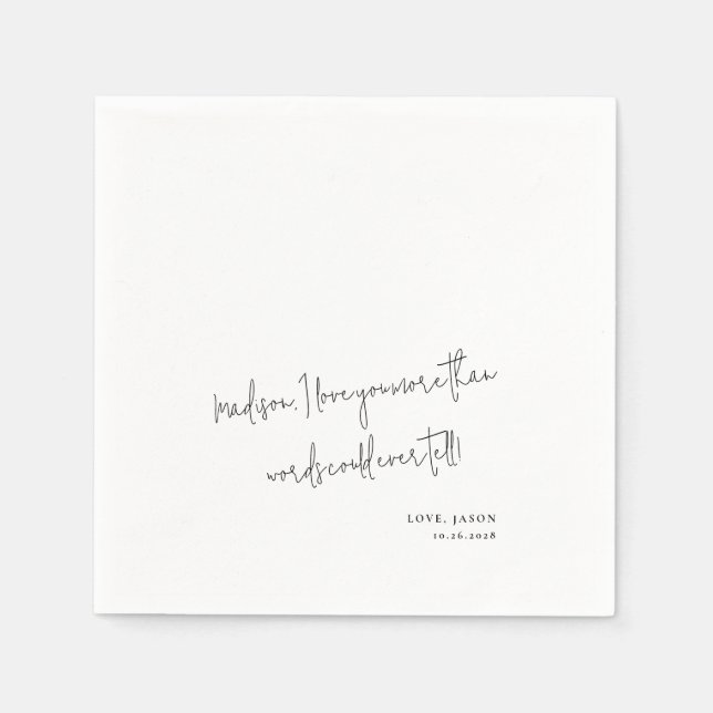 Serviette En Papier Affichage Mariage de style manuscrit de note d'amo (Devant)