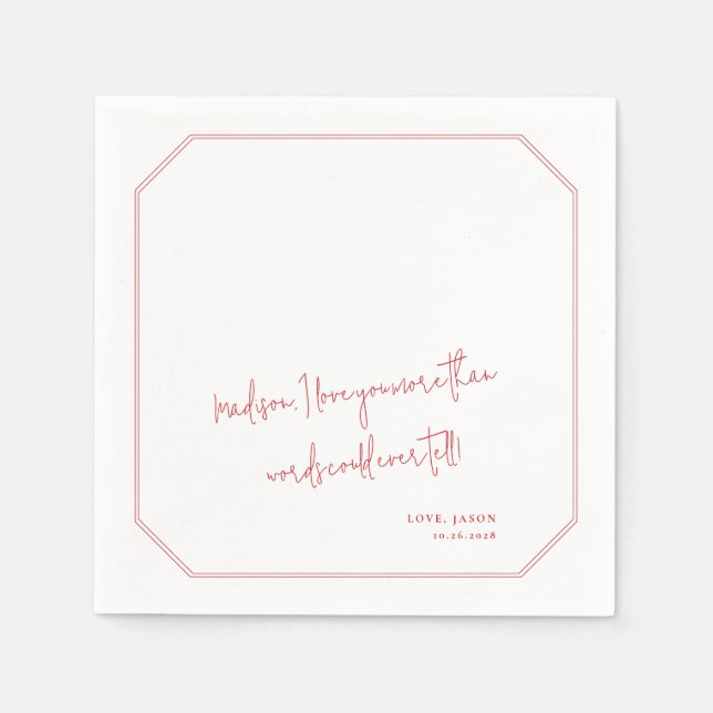 Serviette En Papier Affichage Mariage de style manuscrit de note d'amo (Devant)