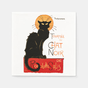 Serviette En Papier Affiche Classique Chat Noir de Steinlen en Noir