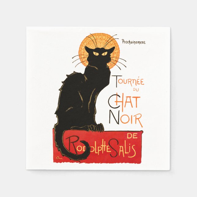 Serviette En Papier Affiche Classique Chat Noir de Steinlen en Noir (Devant)