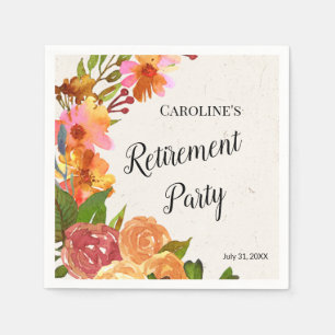 Serviette En Papier Affiche de fête de retraite à l'aquarelle florale
