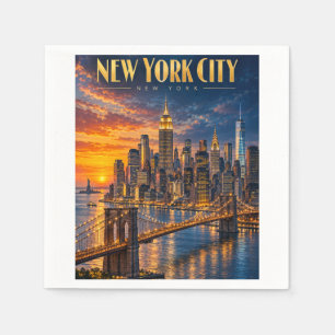 Serviette En Papier Affiche de voyage de la skyline dorée de New York