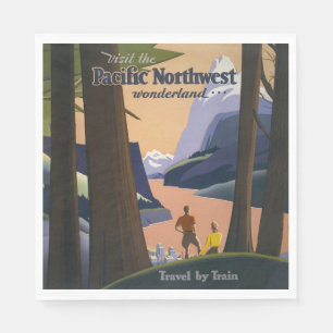 Serviette En Papier Affiche de voyage vintage du Pacifique Nord-Ouest 