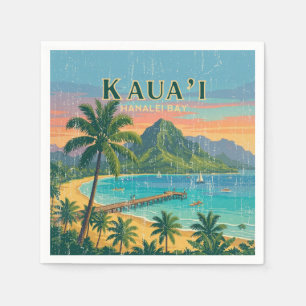 Serviette En Papier Affiches de voyage hawaïennes vintage - Kauai