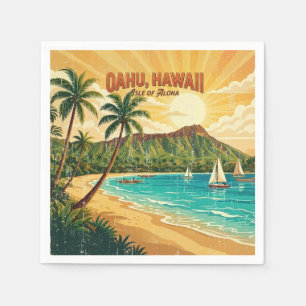 Serviette En Papier Affiches de voyage hawaïennes vintage - Oahu