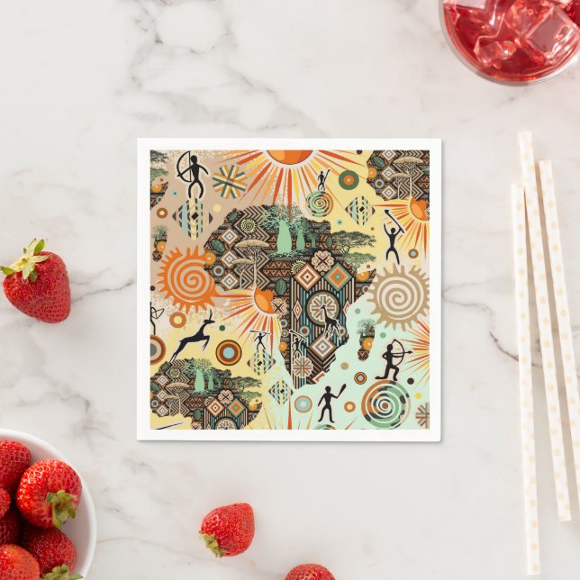Serviette En Papier Africa Map Decorative Tribal Elements Pattern (En situation)