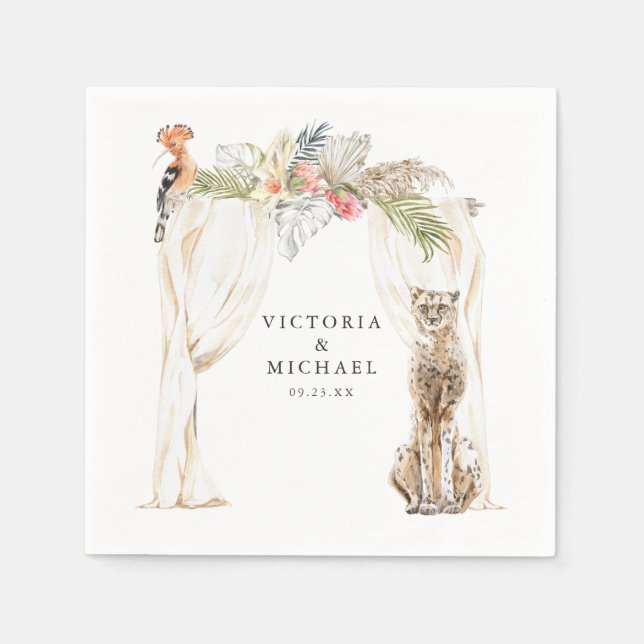 Serviette En Papier Africain Safari Boho Floral Monogramme (Devant)