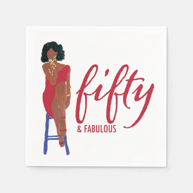 Serviette En Papier African American Red Dress Diva 50 & Fabulous (Devant)