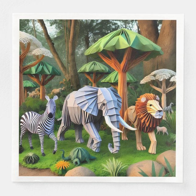 Serviette En Papier  African animals in origame (Devant)