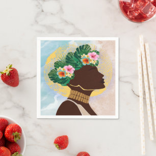 Serviette En Papier Afro-Américaine Femme Florale Couronne