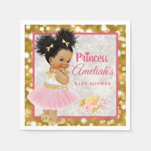 Serviette En Papier Afro Princess Ballerina Baby Girl Pink Gold Fancy