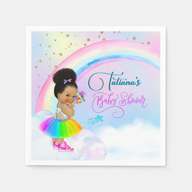 Serviette En Papier Afro Puff Baby Girl Pastel Rainbow Baby shower (Devant)