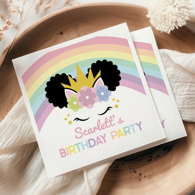 Serviette En Papier Afro Puff Unicorn Rainbows fête d'anniversaire (Créateur téléchargé)