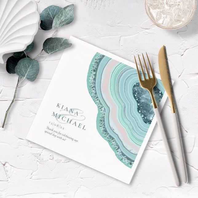 Serviette En Papier Agate Geode Glitter Corner Wedding Teal ID647 (Créateur téléchargé)