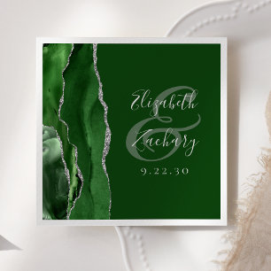 Serviette En Papier Agate Geode Script Hunter Green Silver Wedding