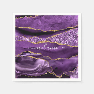 Serviette En Papier Agate Purple Gold Parties scintillant Nom personna