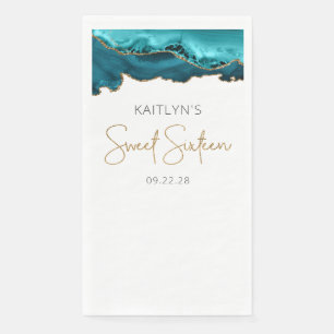 Serviette En Papier Agate Turquoise or bleu Sweet sixteen chic