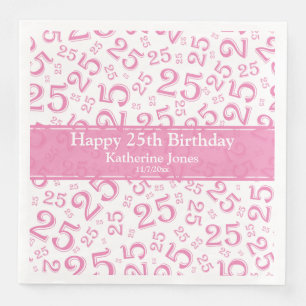 Serviette En Papier Âge 25 Nombre aléatoire Motif rose/blanc