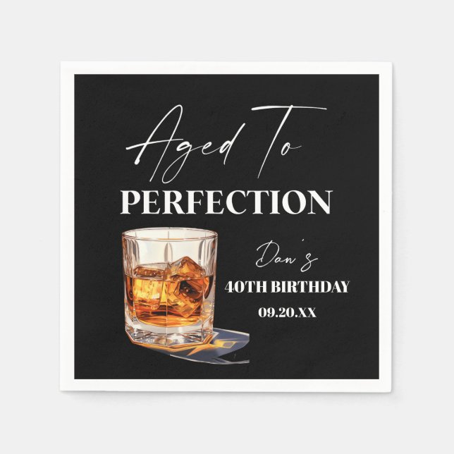 Serviette En Papier Aged To Perfection Whisky Glass Birthday Party (Devant)