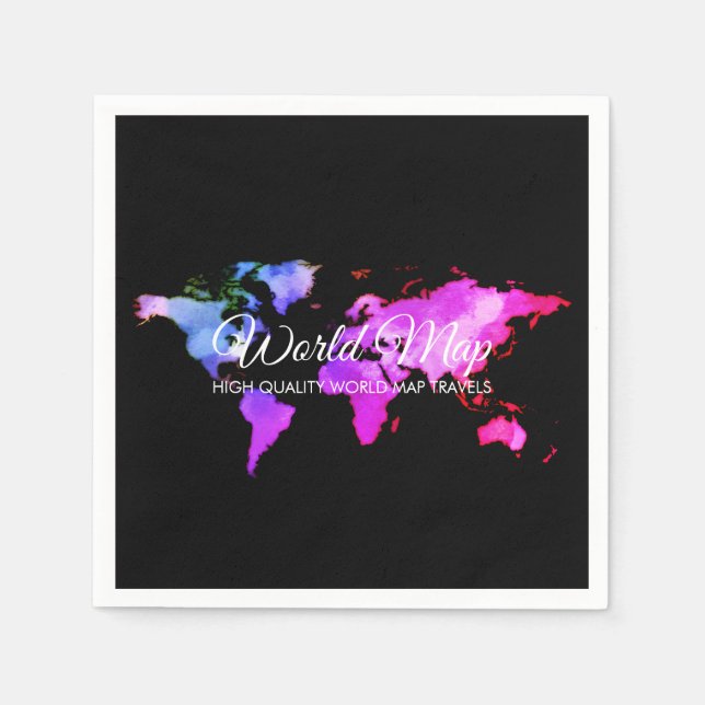 Serviette En Papier Agence de voyage Globe Map Black Pink (Devant)