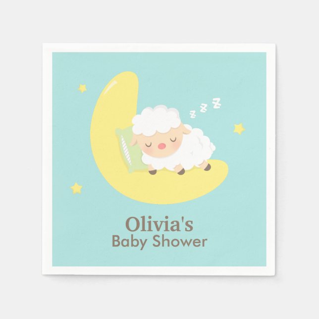 Serviette En Papier Agneau Couché Sur Le Baby shower Lune (Devant)