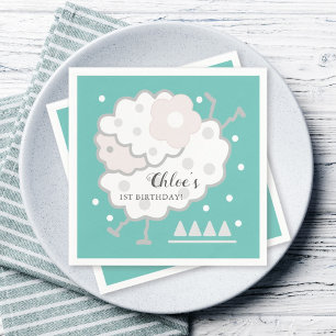 Serviette En Papier Agneau de saut simple et mignonne Cyan & blanc 1er