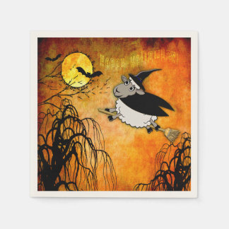 Serviette En Papier Agneau-sorcière d'Halloween mignon et drôle